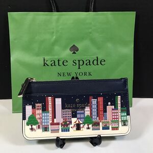 Kate Spade New York Winter Wonders Large Slim Card Holder Navy KE696 NEW